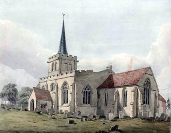 Wootton church from the south east about 1820 [Z254/88/276]